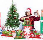 4Pcs Christmas Decorations Wooden Table Centerpiece Merry Christmas Joy Tiered Tray Decor Xmas Centerpiece for Winter Holidays Xmas Table Decorations