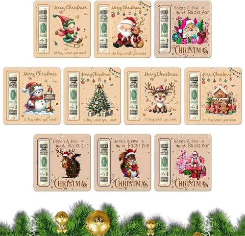 10Pcs Christmas Tree Decorations - Wood Christmas Tree Hanging Ornament Holiday Xmas Ornaments Christmas Decorations Decor Home Indoors Personalized Christmas Money Holder Ornaments