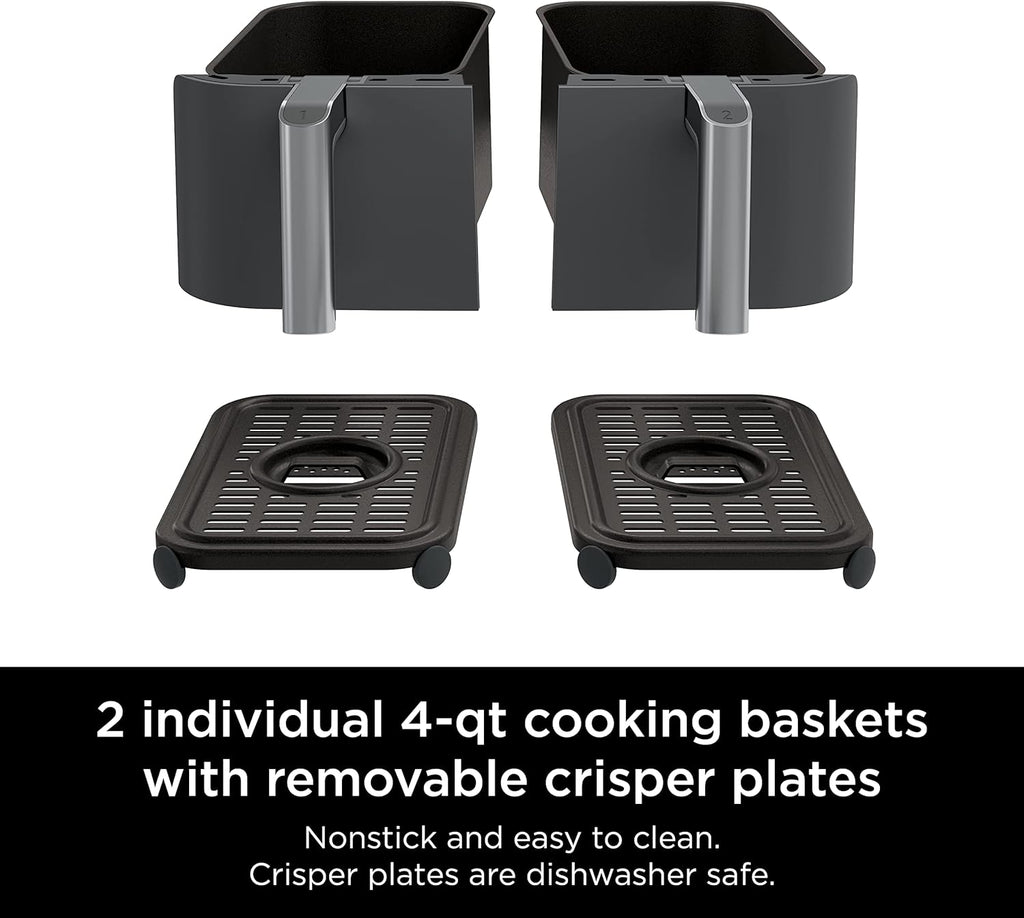 DZ201 Foodi 8 Quart 6-In-1 Dualzone 2-Basket Air Fryer with 2 Independent Frying Baskets, Match Cook & Smart Finish to Roast, Broil, Dehydrate & More for Quick, Easy Meals, Grey