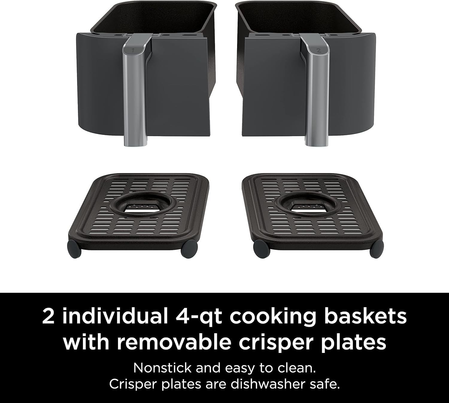 DZ201 Foodi 8 Quart 6-In-1 Dualzone 2-Basket Air Fryer with 2 Independent Frying Baskets, Match Cook & Smart Finish to Roast, Broil, Dehydrate & More for Quick, Easy Meals, Grey