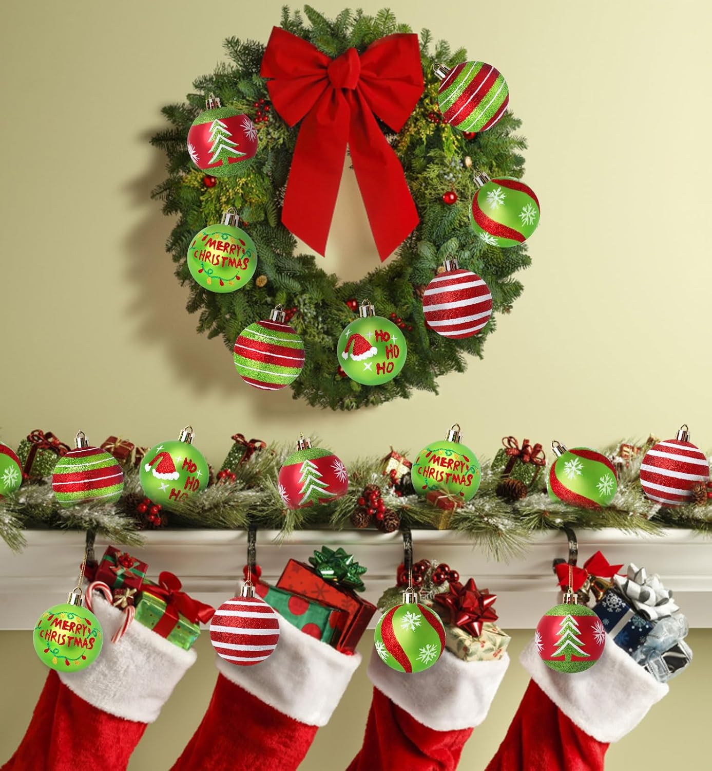 12 Pcs Christmas Tree Ornaments,2.4 Inch Christmas Ball Ornaments for Tree,Red and Green Glittering Hanging Bulbs for Holiday Xmas Decorations