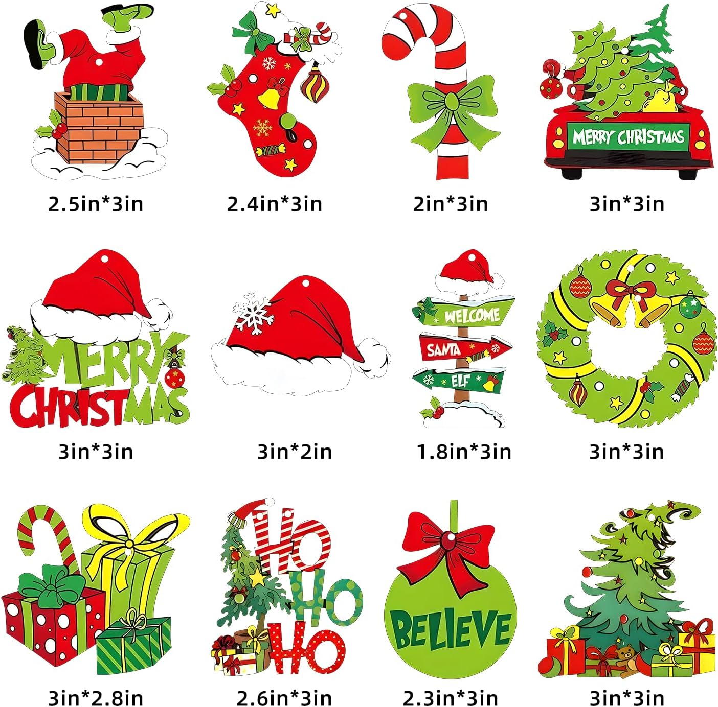 36Pcs Grinch Christmas Tree Decorations - Wood Christmas Tree Hanging Ornament Holiday Xmas Ornaments Christmas Decorations Decor Home Indoors (36Pcs)