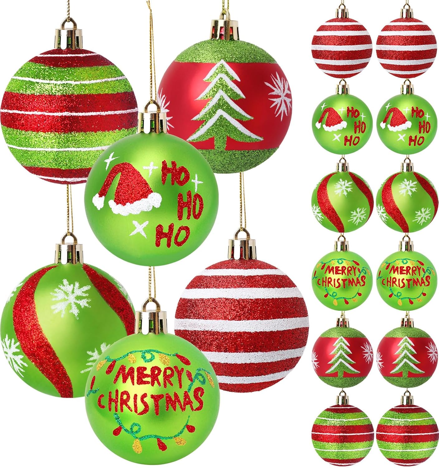 12 Pcs Christmas Tree Ornaments,2.4 Inch Christmas Ball Ornaments for Tree,Red and Green Glittering Hanging Bulbs for Holiday Xmas Decorations
