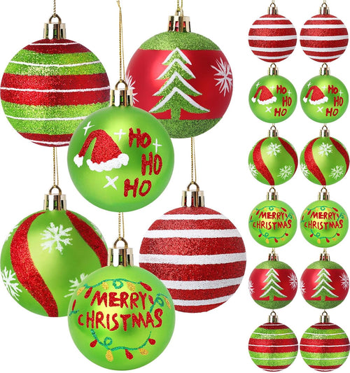 12 Pcs Christmas Tree Ornaments,2.4 Inch Christmas Ball Ornaments for Tree,Red and Green Glittering Hanging Bulbs for Holiday Xmas Decorations
