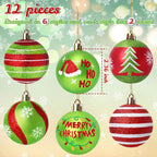 12 Pcs Christmas Tree Ornaments,2.4 Inch Christmas Ball Ornaments for Tree,Red and Green Glittering Hanging Bulbs for Holiday Xmas Decorations