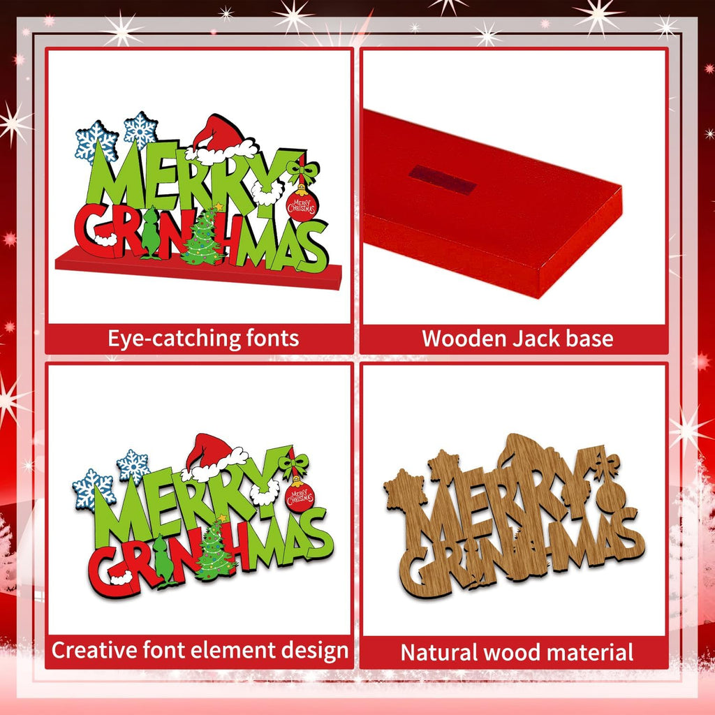 4Pcs Christmas Decorations Wooden Table Centerpiece Merry Christmas Joy Tiered Tray Decor Xmas Centerpiece for Winter Holidays Xmas Table Decorations
