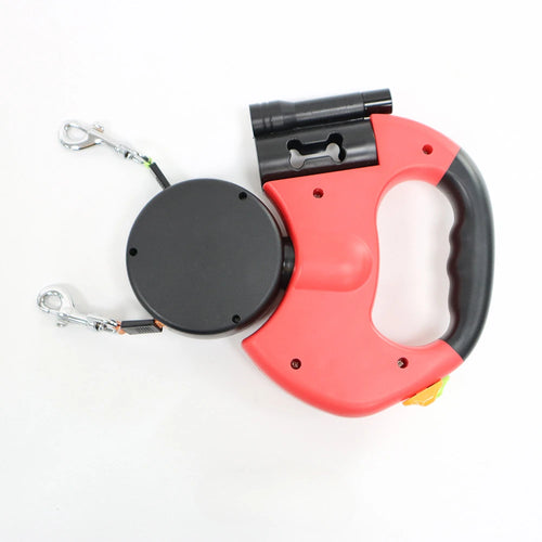 Automatic Retractable Two-End Pet Leash Dog Leash with Flashlight One Tow Two Easy to Walk Your Dog
