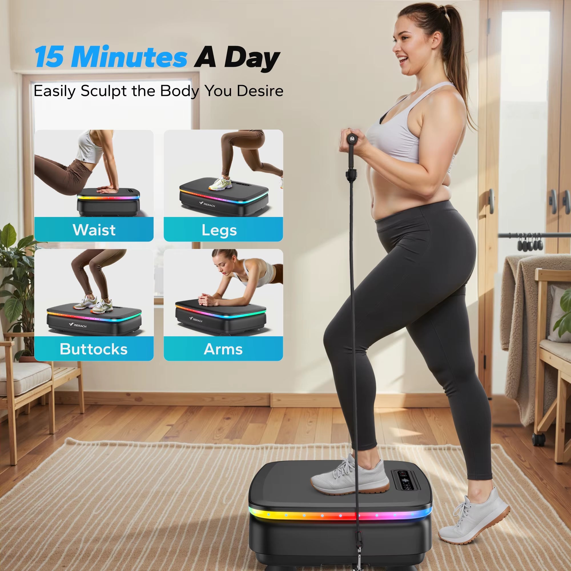 Vibration Plate Exercise Machine with Light Whole Body Workout Power Vibrate Platform Vibration Plate Lymphatic Drainage