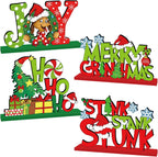 4Pcs Christmas Decorations Wooden Table Centerpiece Merry Christmas Joy Tiered Tray Decor Xmas Centerpiece for Winter Holidays Xmas Table Decorations